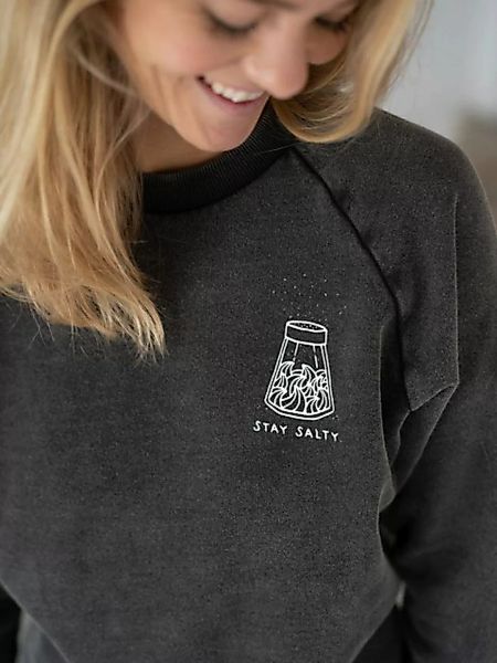 FUXBAU Sweater Frauen Stay Salty Sweater - salzschwarz Stay Salty Print günstig online kaufen