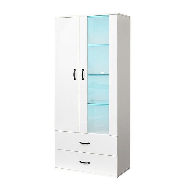 KLAM HOME Hochschrank Vitrine mit 16-farbiger LED-Beleuchtung Freistehender günstig online kaufen