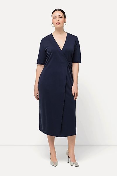 Ulla Popken Midikleid Midikleid Wickeloptik V-Ausschnitt günstig online kaufen