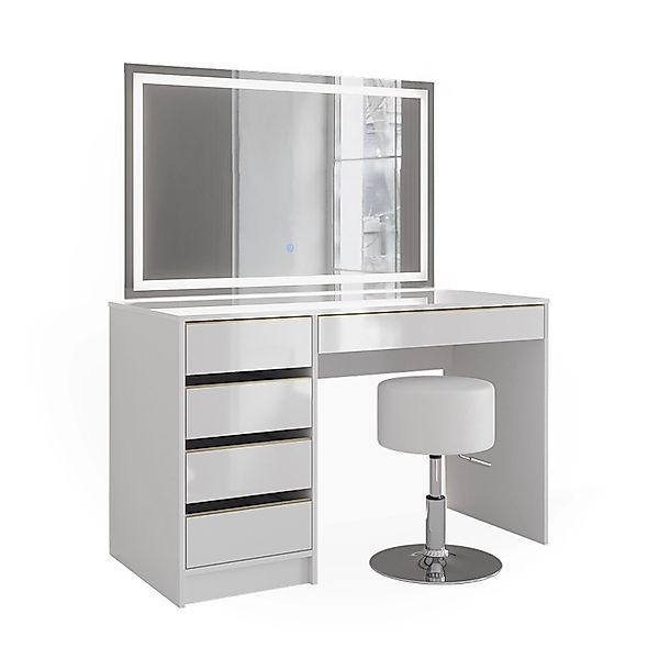 Vicco Schminktisch Sherry Weiß/Gold/Gold 120 cm mit LED-Spiegel und Hocker günstig online kaufen