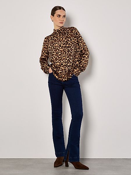 Apricot Hemdbluse Satinbluse mit Leopardenmuster, mit günstig online kaufen