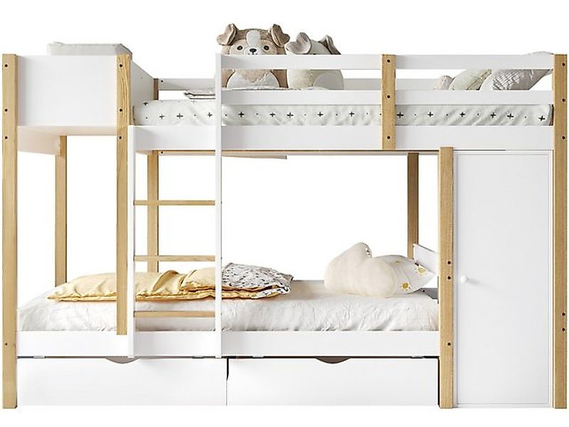 SeedWave Etagenbett Modernes Etagenbett mit 2 Körben, 2 Schubfächern, 1 Sch günstig online kaufen