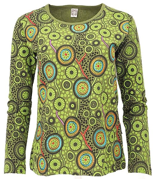 Guru-Shop Longsleeve Besticktes Langarmshirt Hippie chic Retro - grün alter günstig online kaufen
