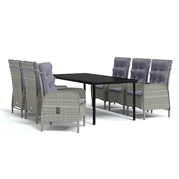 vidaXL 7-Tlg Garten-Essgruppe mit Kissen Grau und Schwarz 3099363 günstig online kaufen