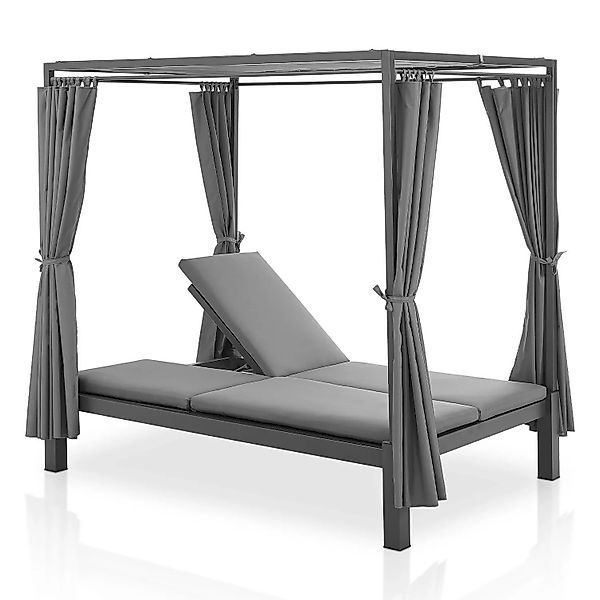 Juskys Doppel Loungebett Kreta mit Verstellbarer Rückenlehne & Dach Grau Du günstig online kaufen