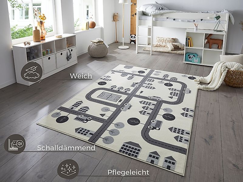 HANSE Home Kinderteppich »Town«, rechteckig, 0,9 mm Höhe, Kurzflor, Kindert günstig online kaufen