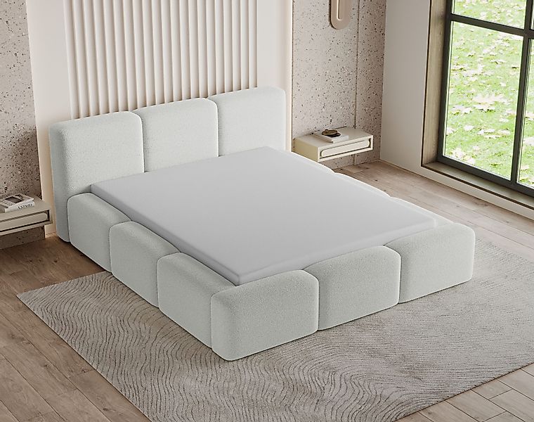 Chilly Möbel Polsterbett Como Weiß Bouclé-Stoff günstig online kaufen