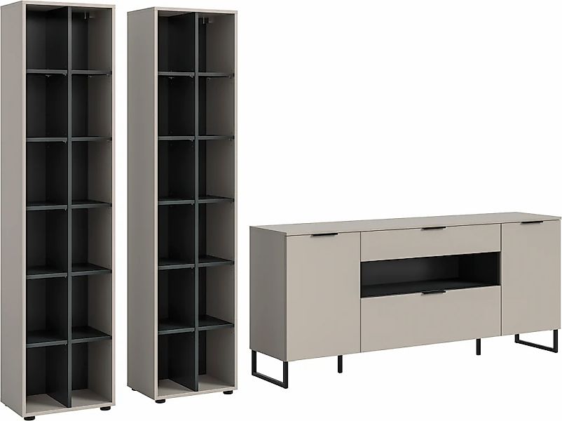 INOSIGN Wohnwand "ADIO, Breite 305 cm, 3-teiliges Set, mit Metall-Kufenfüße günstig online kaufen