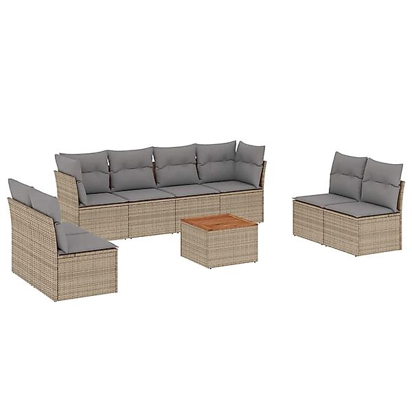 vidaXL 9-Tlg Garten-Sofagarnitur mit Kissen Beige Poly Rattan 3223581 günstig online kaufen