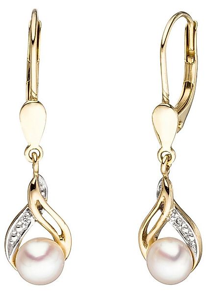JOBO Perlenohrringe, 585 Gold mit 2 Diamanten und Süßwasser-Zuchtperlen günstig online kaufen