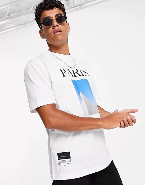 Topman – Paris – T-Shirt in Weiß mit Print günstig online kaufen