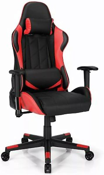 COSTWAY® Gaming Stuhl Drehstuhl mit Kopfstütze & Lendenkissen rot günstig online kaufen