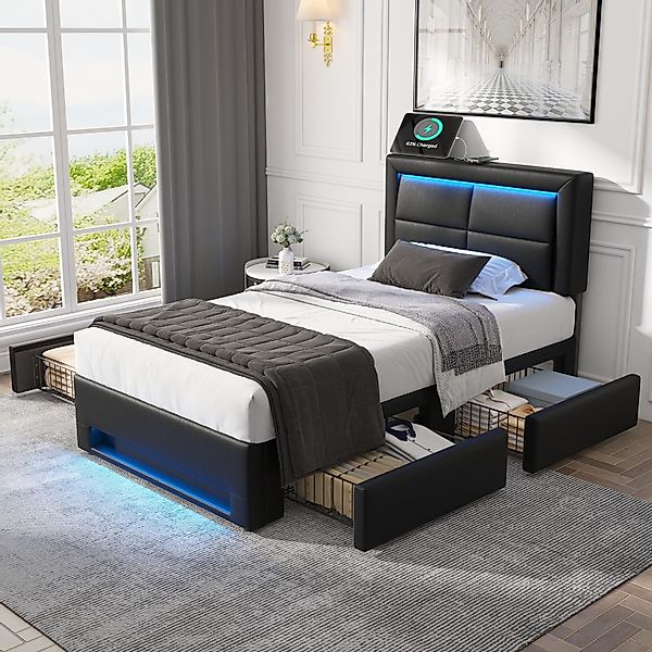 Flieks Polsterbett, LED Einzelbett 90x200cm mit günstig online kaufen