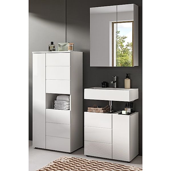 Inn.Furn Badmöbel Set 3-teilig in Weiß Hochglanz 135 x 190 cm Larik günstig online kaufen