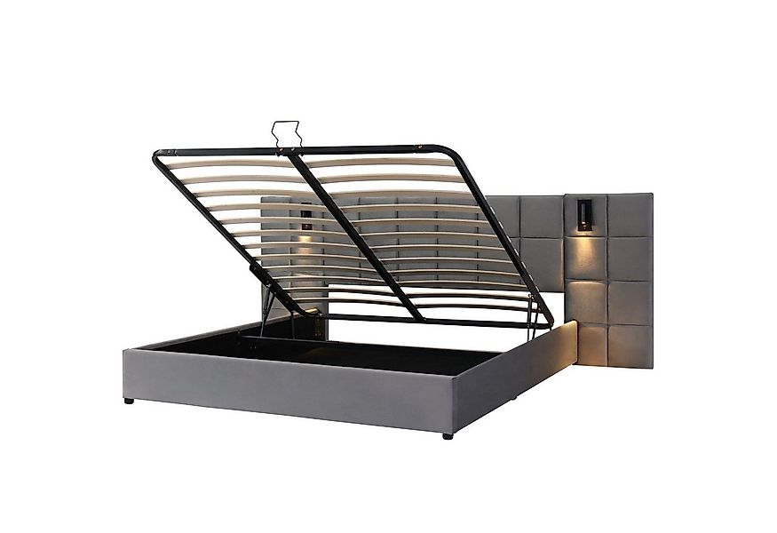 Odikalo Stauraumbett Polsterbett mit Lampe USB-Aufladung Stahlrahmen Samt 1 günstig online kaufen