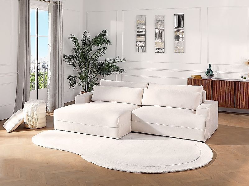 Ecksofa mit Schlaffunktion - Ecke links - Strukturstoff - Beige - BREGLIO günstig online kaufen