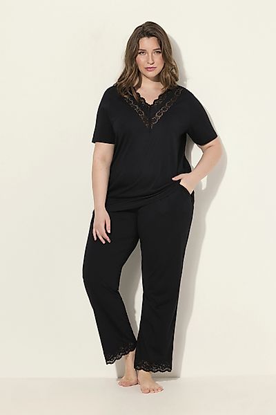 Ulla Popken Pyjama Pyjama Spitze V-Ausschnitt günstig online kaufen
