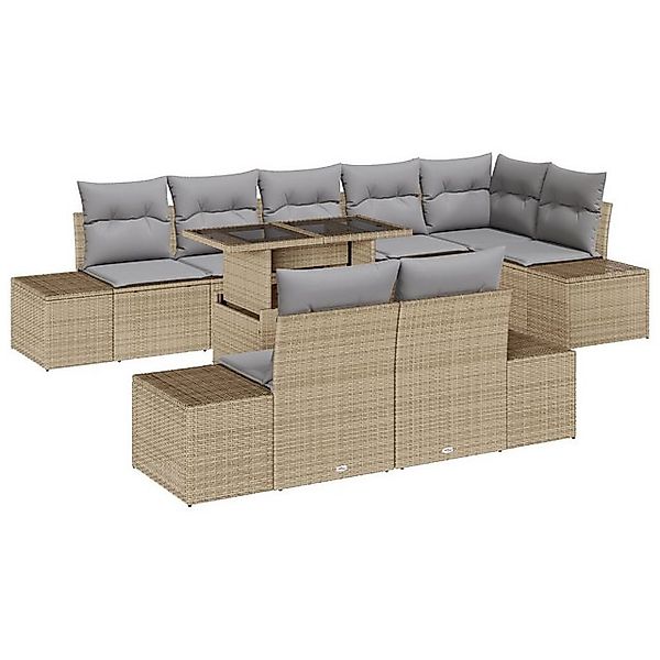vidaXL Loungesofa 9-teiliges Garten-Sofa-Set mit Kissen Beige Poly-Rattan, günstig online kaufen