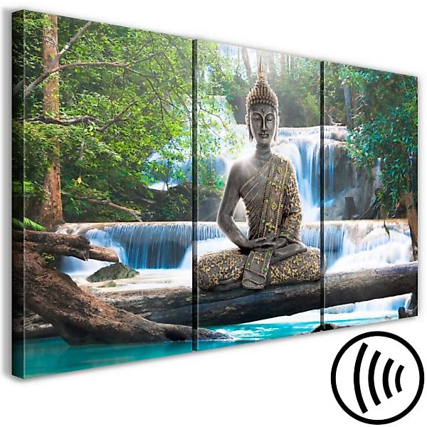Bild auf Leinwand Buddha and Waterfall (3 Parts) Green XXL günstig online kaufen