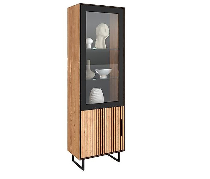 ELFO Vitrine in Eiche / schwarz, Eiche teilmassiv - 54x197x40cm (BxHxT) günstig online kaufen