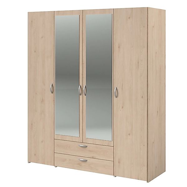 Parisot Kleiderschrank in Jackson Eiche Drehtürenschrank 4-Türig mit Spiege günstig online kaufen