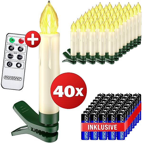 Kabellose Weihnachtsbaumkerzen LED 40er-Set Warmweiß mit Batterien & Fernbe günstig online kaufen