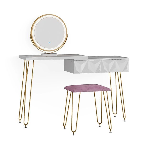 Vicco Schminktisch Bella Weiß 120 cm mit LED Beleuchtung und Hocker günstig online kaufen