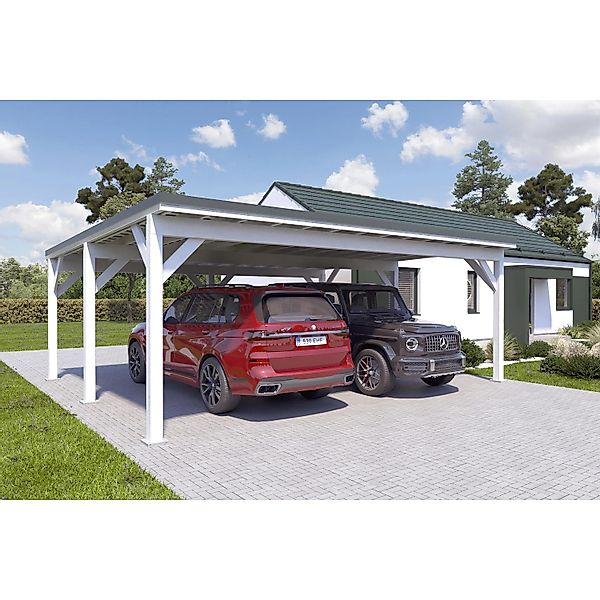 Holzbrüder Carport Ralf 42m² 150kg/m² Reinweiß-Dornengrün günstig online kaufen