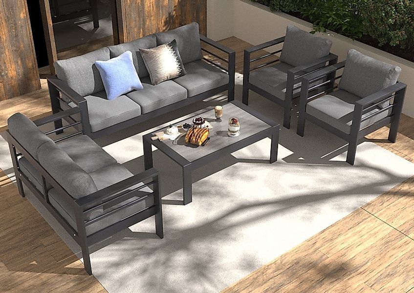 MeXo Gartenlounge-Set Gartenmöbel Set Aluminium wetterfest 6-7 Personen, (1 günstig online kaufen