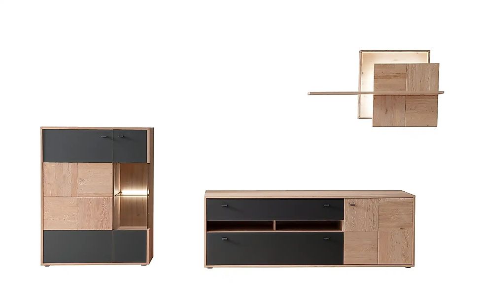 Wohnkombination  Lavia ¦ holzfarben ¦ Maße (cm): B: 328 H: 193 T: 50.0 Komm günstig online kaufen