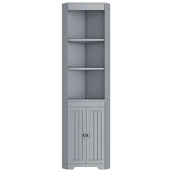 Badezimmer-Hochschrank mit Drei offenen Ablagefächern, 49,5x35x170 cm, Grau günstig online kaufen