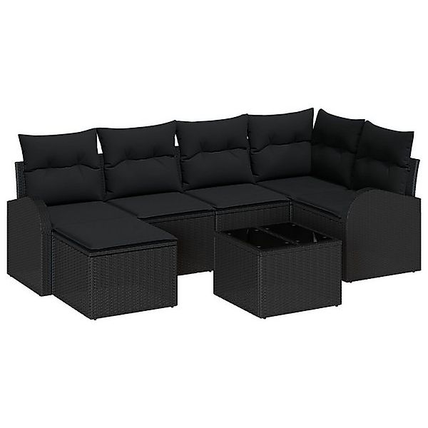 vidaXL Loungesofa 7-teiliges Garten-Sofa-Set mit Kissen Beige Poly-Rattan, günstig online kaufen