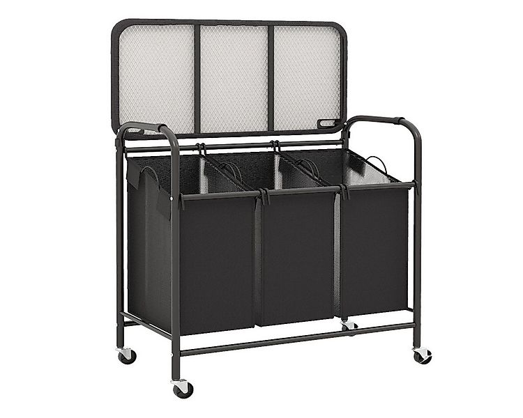 COSTWAY Wäschekorb, mit Bügelbrett, Wäschesammler mit 3 Fächern, Rollen günstig online kaufen