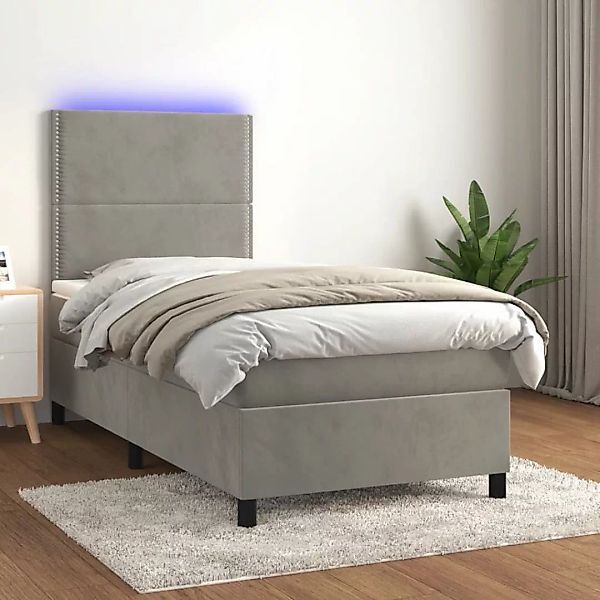 Vidaxl Boxspringbett Mit Matratze & Led Hellgrau 90x190 Cm Samt günstig online kaufen