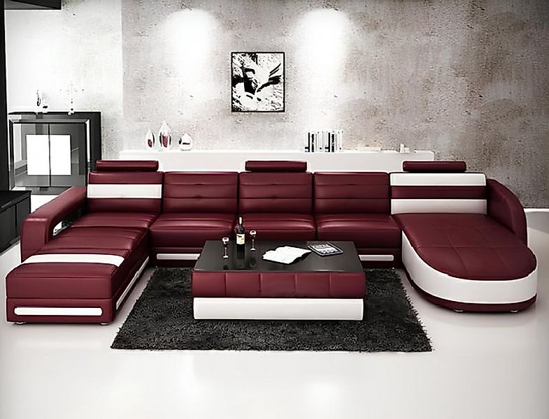 JVmoebel Ecksofa LEDERSOFA DESIGNER WOHNLANDSCHAFT SOFA U FORM mit USB COLO günstig online kaufen