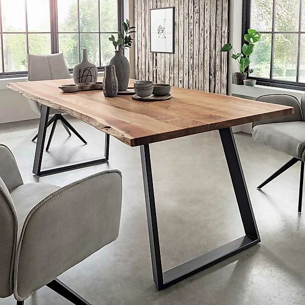 Esszimmer Tisch aus Akazie Massivholz Metall Bügelgestell günstig online kaufen