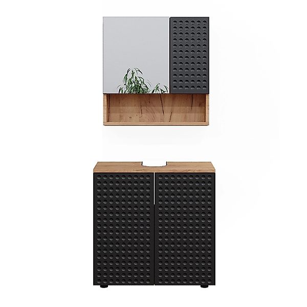 Vicco Badmöbel-Set Irma Goldkraft Eiche/Anthrazit 2 Teile Unterschrank 60 c günstig online kaufen