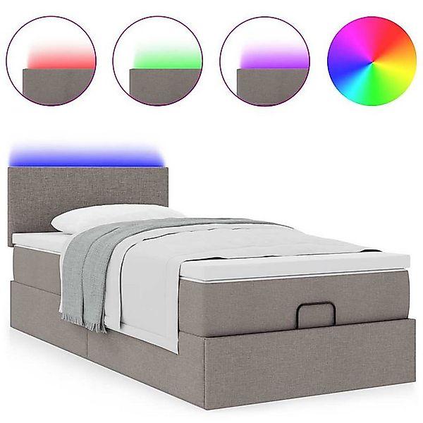 vidaXL Bett Ottoman-Bett mit Matratze & LEDs Taupe 100x200 cm Stoff günstig online kaufen