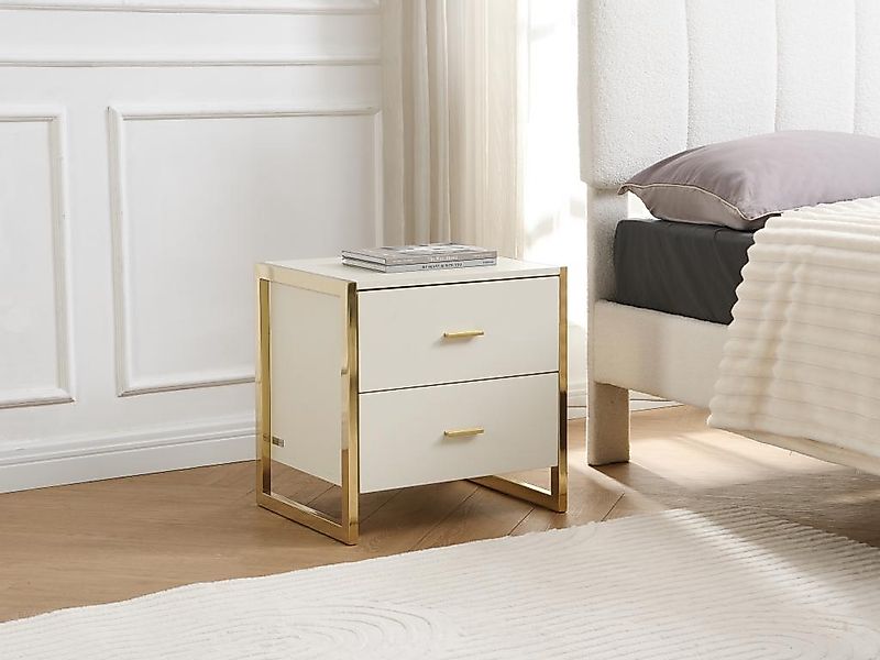 2er-Set Nachttische mit 2 Schubladen - MDF - Beige & Goldfarben - OMBRELIA günstig online kaufen