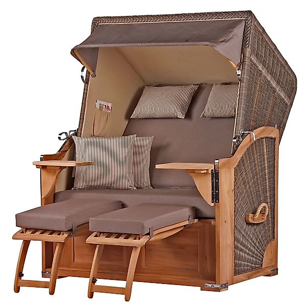 bene,iving Strandkorb Komplettset Schaalsee Teak PE grau Modell 534 günstig online kaufen