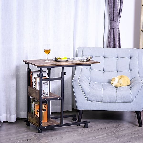 HOMCOM Beistelltisch Couchtisch mit Rollen, Höhenverstellbarer Nachttisch ( günstig online kaufen