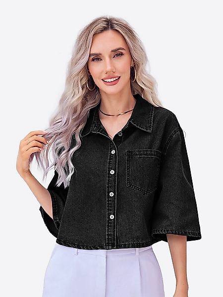 Imily Bela Jeansjacke Damen Crop Denim Halbarm Teilungsnaht Oberteil (Packu günstig online kaufen