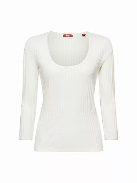 edc by Esprit 3/4-Arm-Shirt Pointelle-Top mit weitem Rundhalsausschnitt günstig online kaufen