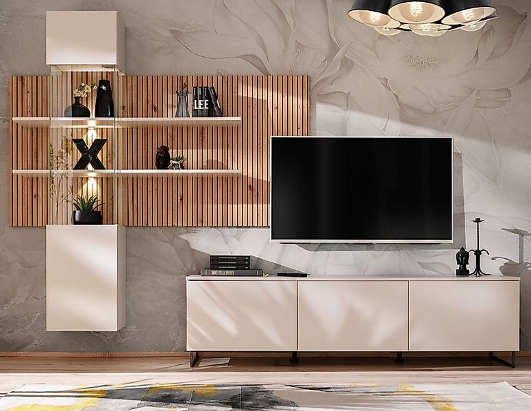 Furn.Design Wohnwand Laelia, (in Sand Cashmere matt mit Eiche Dekor, 3-teil günstig online kaufen