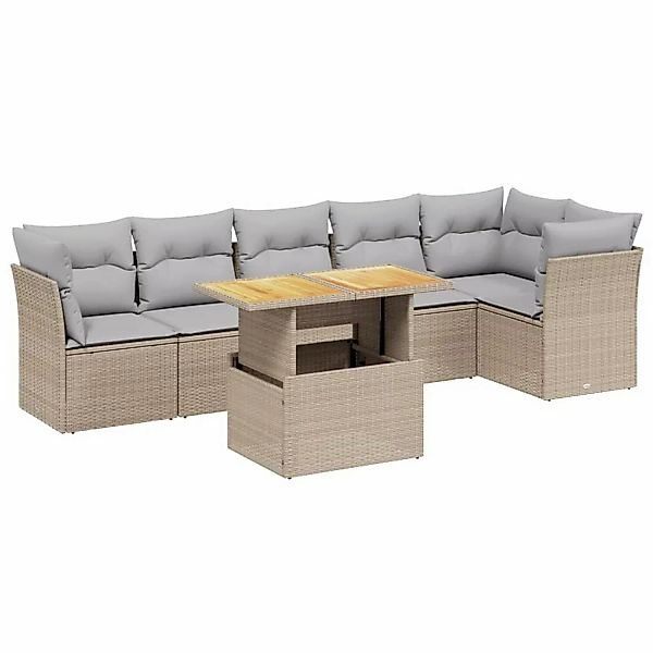 vidaXL 7-tlg Garten-Sofagarnitur mit Kissen Beige Poly Rattan Modell 380 günstig online kaufen