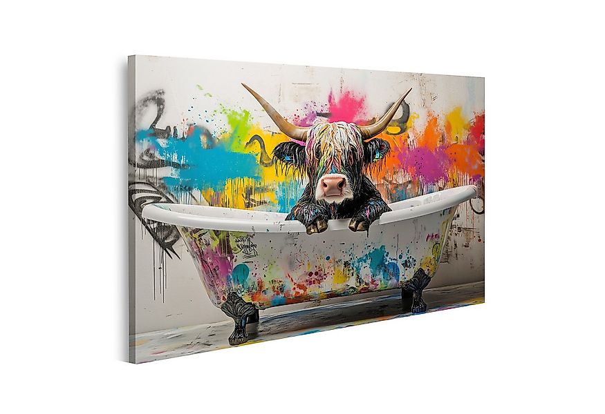 islandburner Leinwandbild Farbenfroher Stier in der Badewanne günstig online kaufen