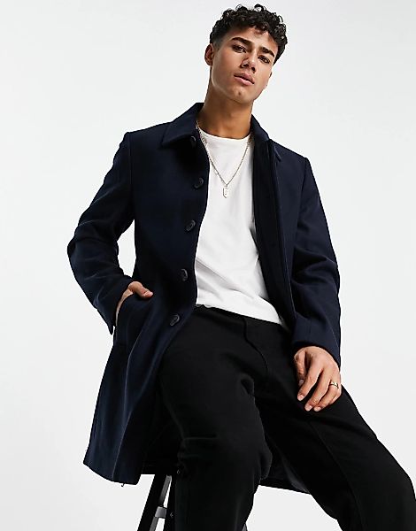 French Connection – Einreihiger Mantel mit Kragen-Marineblau günstig online kaufen