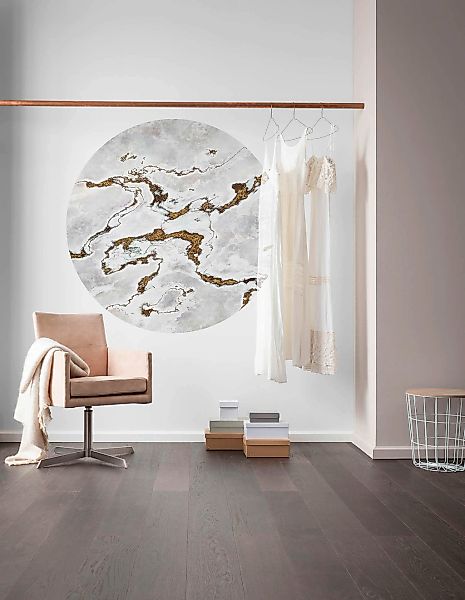 Sanders & Sanders Selbstklebende Runde Tapete Marmor Hellgrau und Gold Ø 12 günstig online kaufen