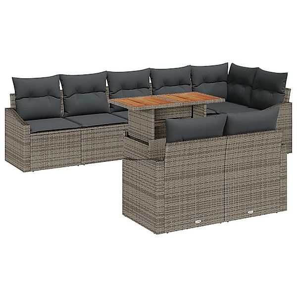 vidaXL Loungesofa 9-teiliges Garten Essgruppe mit Kissen grau Poly-Rattan, günstig online kaufen