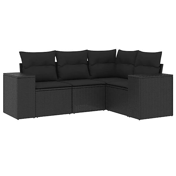 vidaXL 4-Tlg Garten-Sofagarnitur mit Kissen Schwarz Poly Rattan 3222504 günstig online kaufen